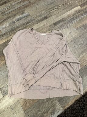 We The Free Soft Ribbed V-Neck Pullover - Mauve Taupe